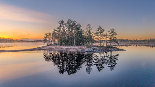 Scenic view of lake against sky during sunset