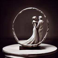 Close-up of wedding sculpture on black background