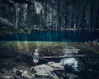 Scenic view of lake amidst trees in forest