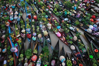 High angle view of floating market