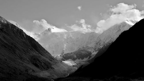 Panoramic view of snowcapped mountains against sky