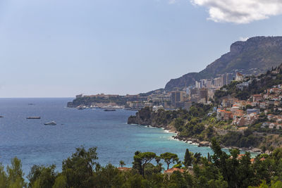 Scenic view of sea and buildings against sky