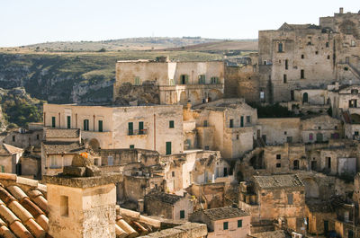 Townscape against clear sky
