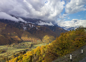 Scenic view of landscape against sky during autumn