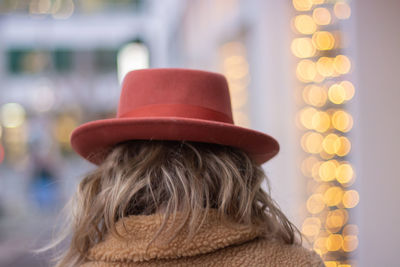 Rear view of woman wearing hat