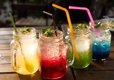 Close-up of drinks on table