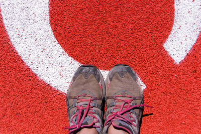 Low section of person wearing shoes standing on playing field