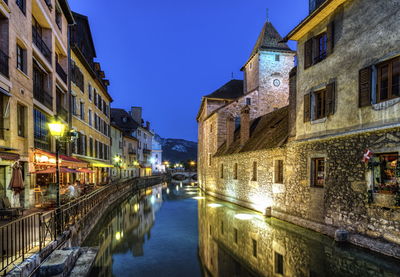 Palais de l'ile jail and canal in annecy old city by night, france, hdr