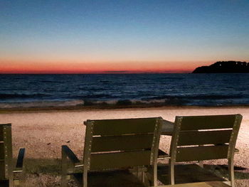 Scenic view of sea against sky at sunset