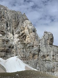 Low angle view of rock formation against sky