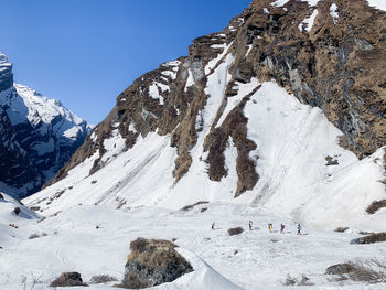 Scenic view of snowcapped mountains against clear sky