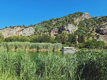 Scenic view of lake against clear sky