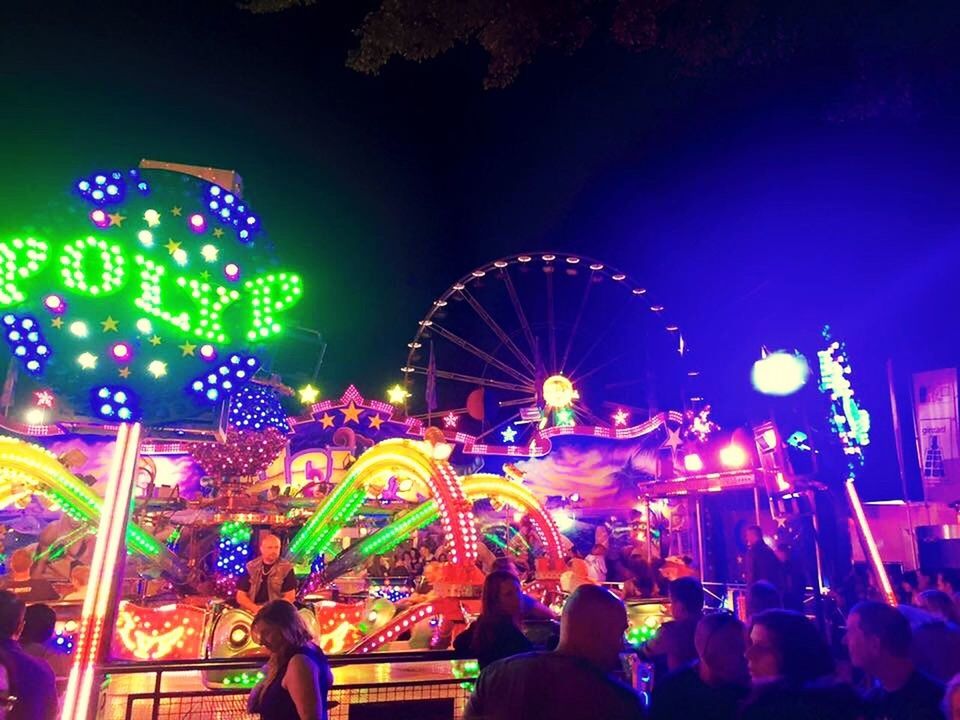 illuminated, arts culture and entertainment, night, large group of people, leisure activity, enjoyment, amusement park, lifestyles, fun, amusement park ride, men, person, celebration, crowd, ferris wheel, event, nightlife, lighting equipment, music