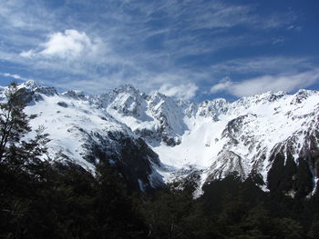 Scenic view of snowcapped mountains against sky