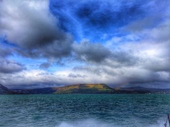 Scenic shot of calm sea against cloudy sky