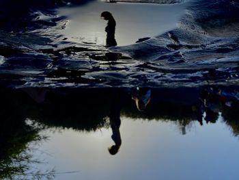 Low section of man swimming in lake