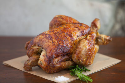 Close-up of meat on cutting board