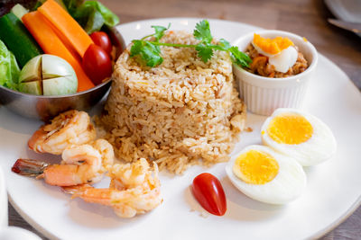 Close-up of breakfast served on table