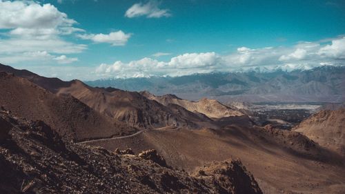 Panoramic view of landscape and mountains against sky