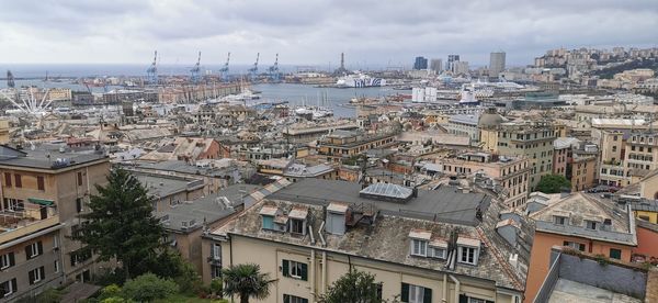 High angle view of townscape against sky