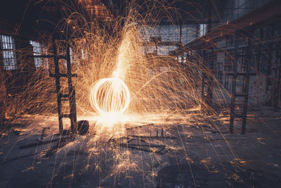 Blurred motion of light painting in abandoned factory