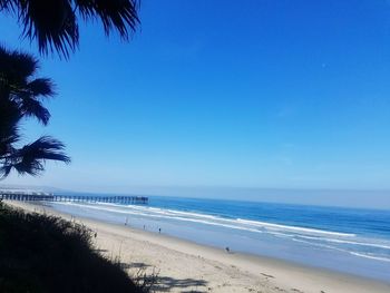 Scenic view of sea against clear blue sky