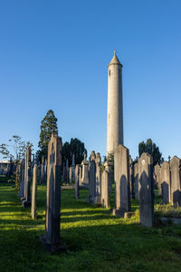 View of cemetery against clear sky