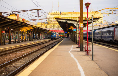 Train at railroad station platform