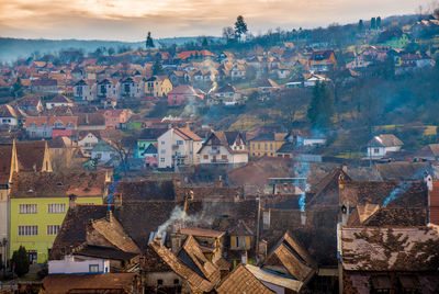 Aerial view of cityscape against sky