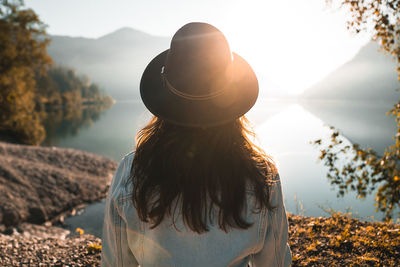 Rear view of woman wearing hat