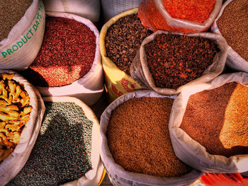 High angle view of spices for sale