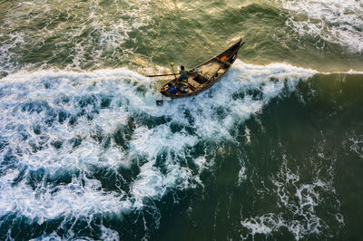 High angle view of ship in sea