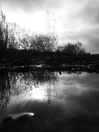 Scenic view of lake against cloudy sky