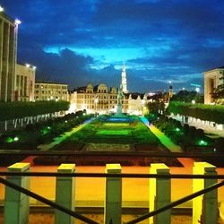 Illuminated buildings in city at night