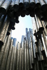 Low angle view of pipes against sky