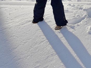 Low section of person on snow field