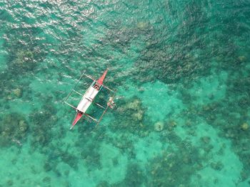 High angle view of people in sea