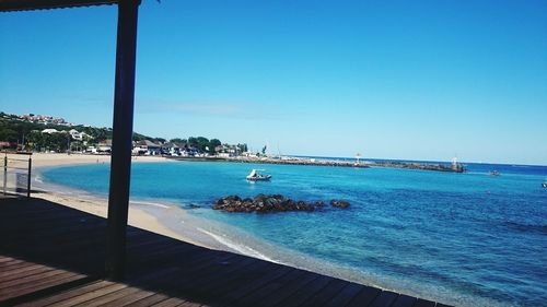 Scenic view of calm sea against clear sky