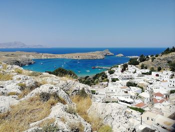 Scenic view of sea against clear sky