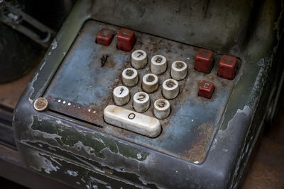 High angle view of old machine