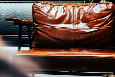 Close up detail of leather sofa. interior decor