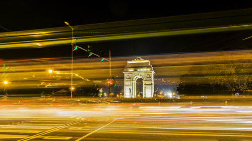 Light trails on city street at night