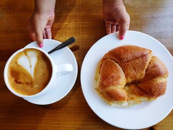 High angle view of breakfast on table