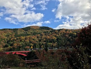 Scenic view of mountain against sky during autumn