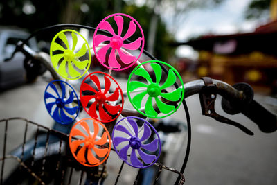 Close up of spinning wheel toy