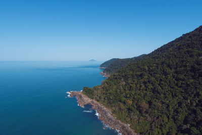 Scenic view of sea against clear blue sky