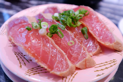 Close-up of sushi served in plate