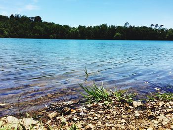 Scenic view of lake against clear sky