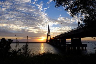 Bridge over river against sky during sunset