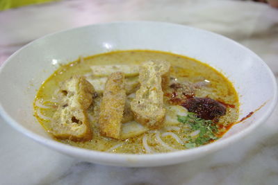 Close-up of soup in bowl